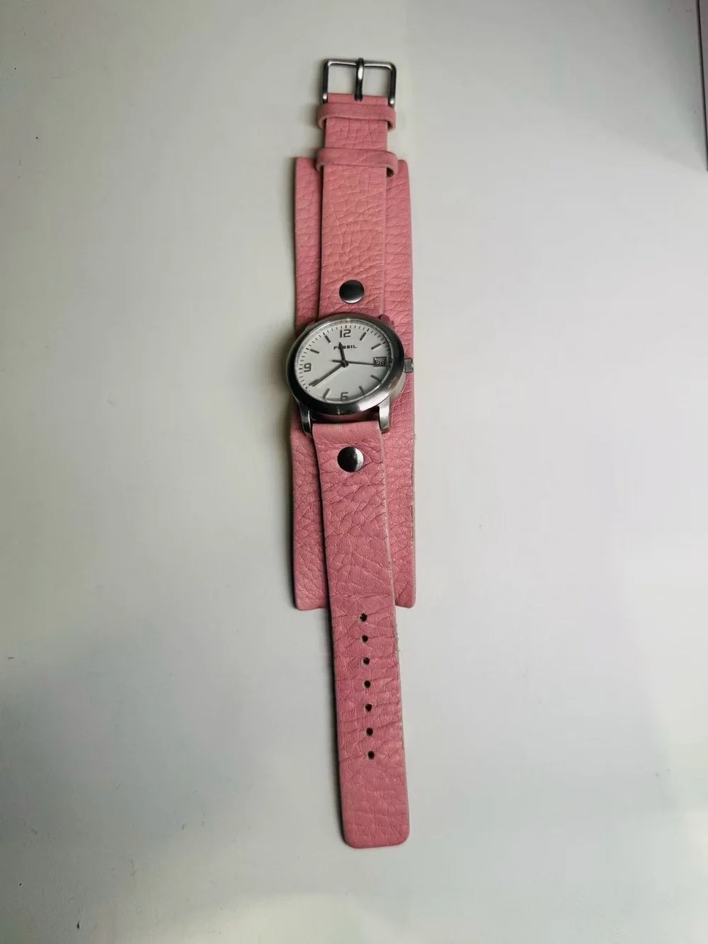 Fossil Women’s Watch Quartz Date Pink Leather Strap 31mm New Battery Runs